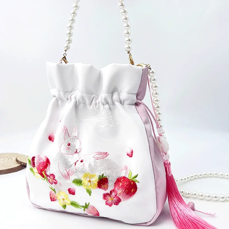 Pearls Embroidery Chinese Style Messenger Bag Antique Bag Female Messenger Hanfu Bag Handbag Chinese Style Bag Mobile Phone Bag