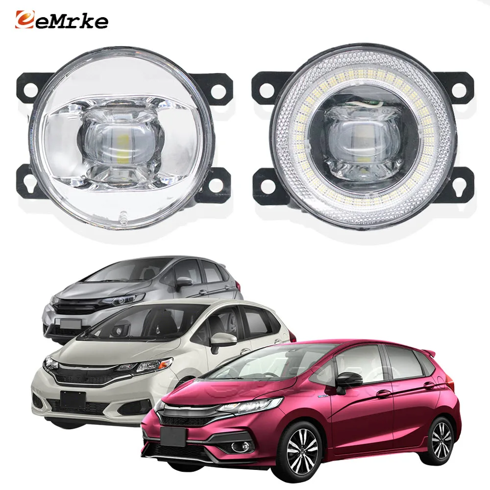 

Led Fog Lights Assembly with Lens Angel Eyes DRL Daytime Running Lamp Halo for Honda Jazz Fit MK3 GK GP 2015 2016 2017 2018 2019