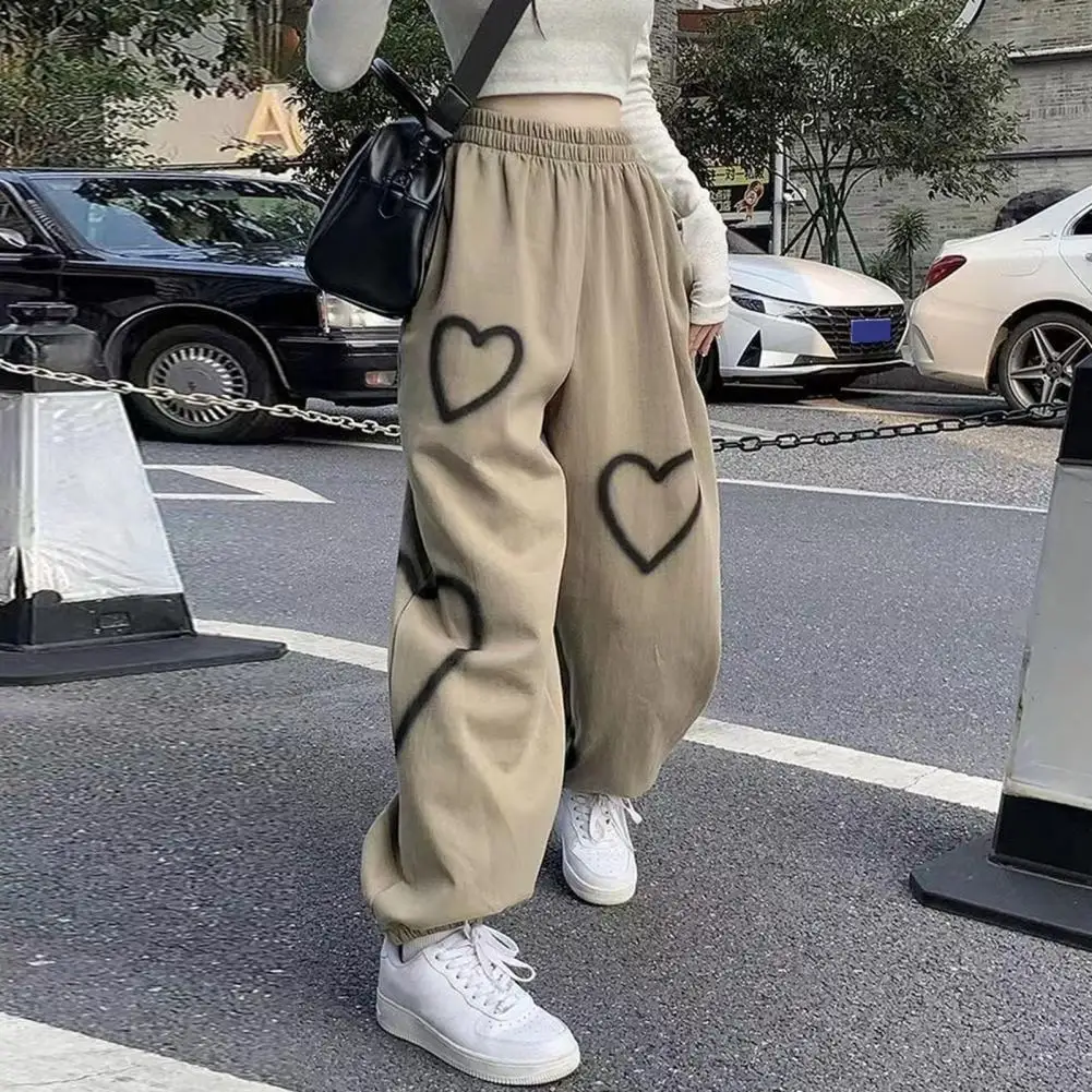 

Women High-waist Pants Heart Print Wide Leg Trousers for Women High Waist Casual Sweatpants Street Style Slacks Women Trousers