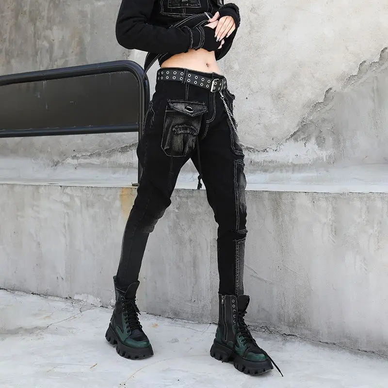 Zware industrie trendy straatbroek voor dames 2025, herfst, nieuw cool, gepersonaliseerd ontwerp, knappe broek, retro gewassen jeans
