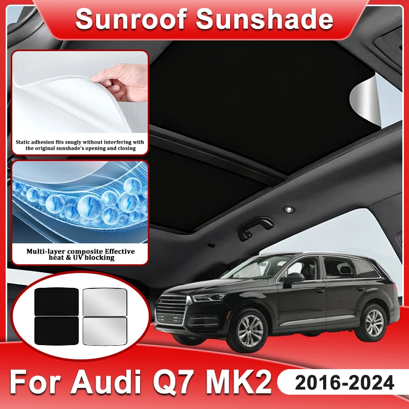 For Audi Q7 MK2 Accessories 2016~2024 2019 Electrostatic Adsorption Sunroof Sunshade Car Static Cling Panoramic Shade Sunscreen