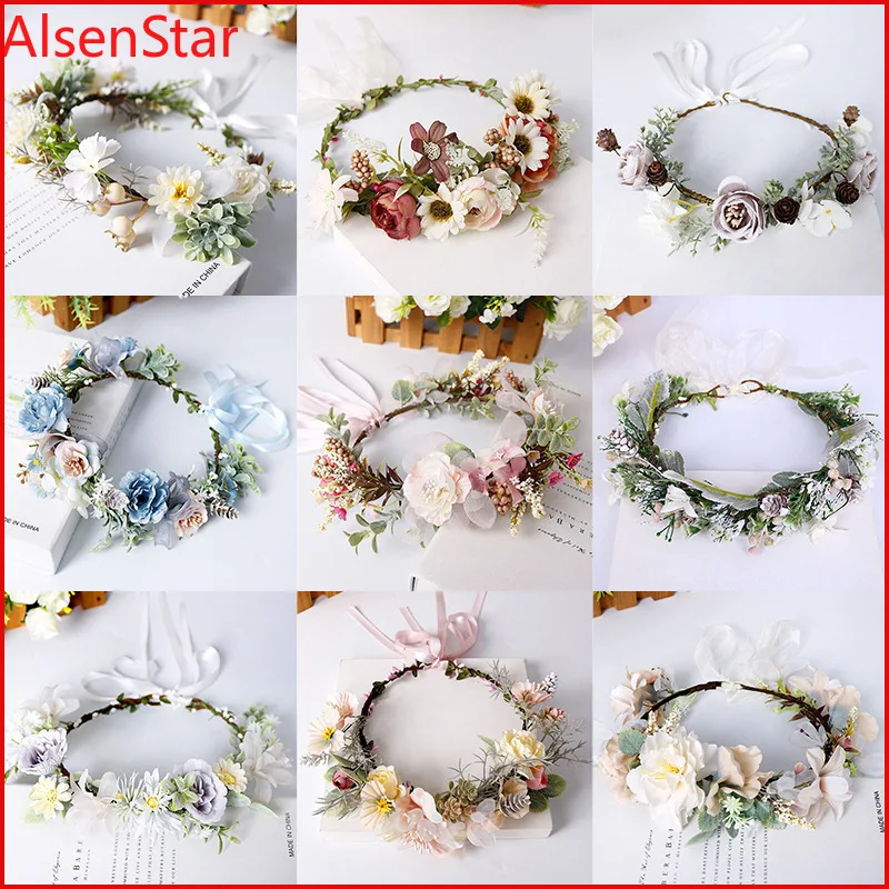 

Forest Spring Garland Bridal Headwear Bohemian Travel Holiday Simulation Wreath Headwear Headband Hair Band Wedding Accessories