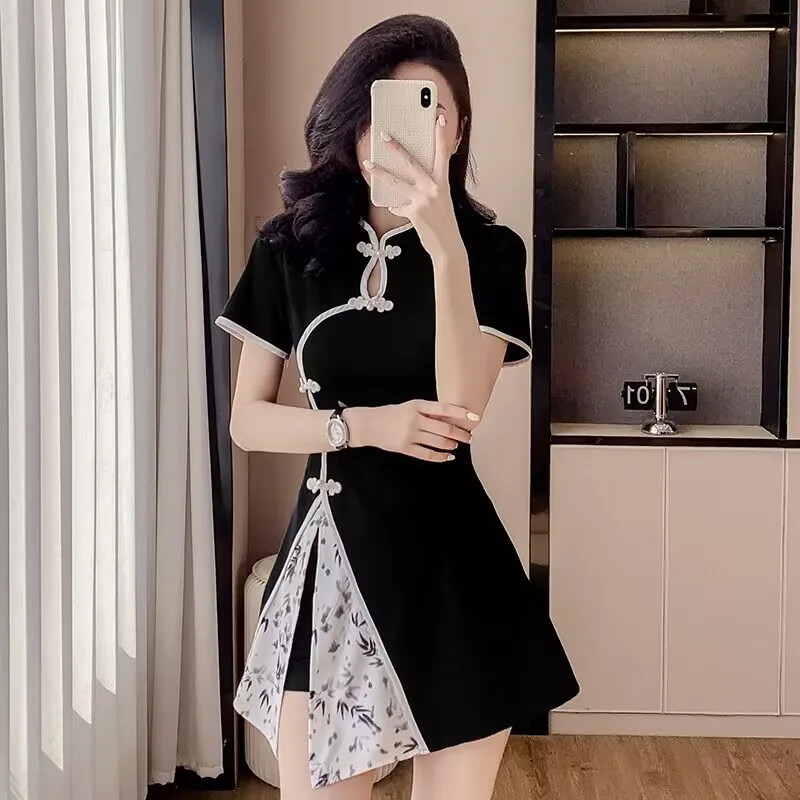 New In Matching Sets Two-Piece Cheongsam Short Dress Retro Chinese Style Tops and Shorts Suit New Improved Design for Women image 5