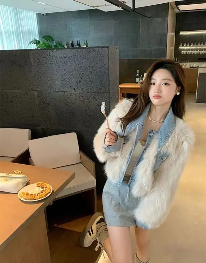 Women Fashion Korean Plush Coats Casual Loose Warm Lapel Long Sleeve Jackets 2023 Winter Ladies Elegance High Street Outerwear