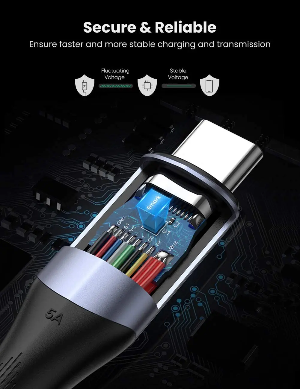 UGREEN USB C 3.1 Gen 2 10Gbps USB C إلى USB C كابل 4K كابل إخراج الفيديو شحن سريع 100 واط توصيل الطاقة