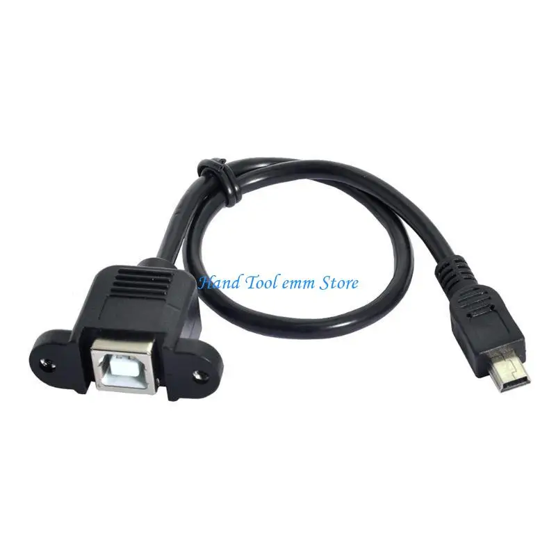 H37F Mini USB to USB B With Panel Mount Screw Mini USB Male to USB B Female Extending Wire Extender Data Cord for Printers