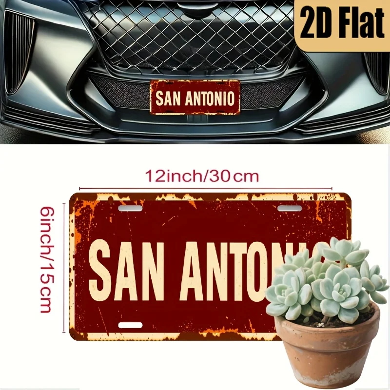 1pc Vintage San Antonio License Plate - Authentic-Look Car Tag for & Garden Decor, 15.24x30.48 cm Retro Metal Sign, -Themed Gift