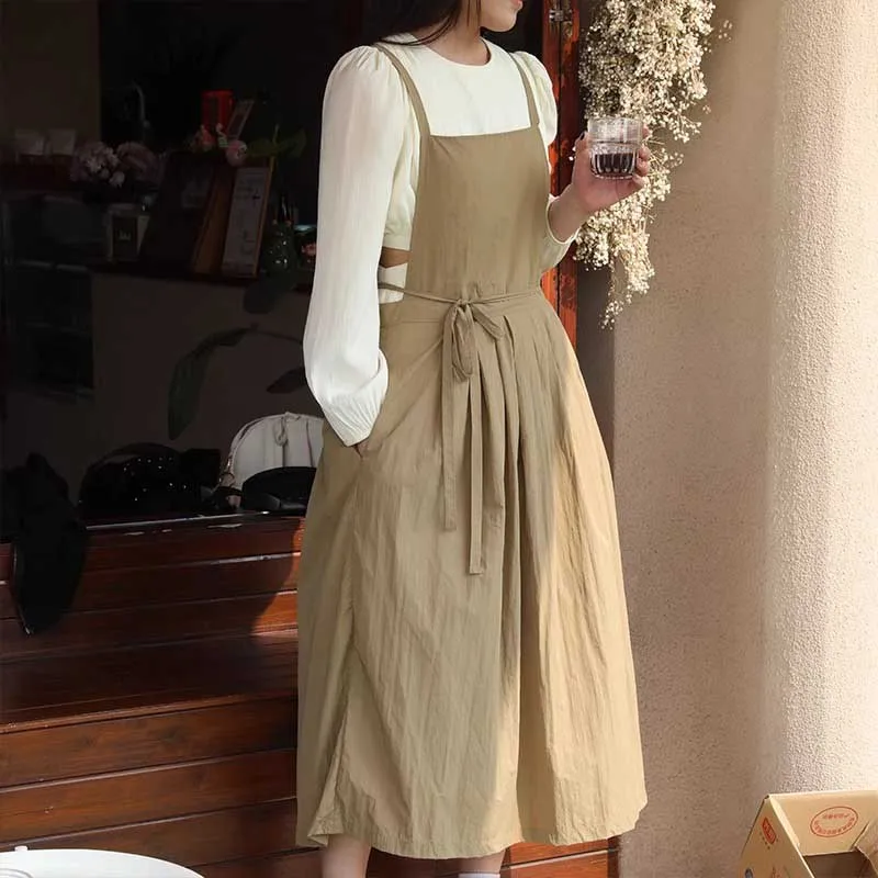 Long Lightweight Waterproof Kitchen Apron with Pockets for Women Enlarge Pleated Anti-dirty Pinafore for Beauty Salon Nail Shop