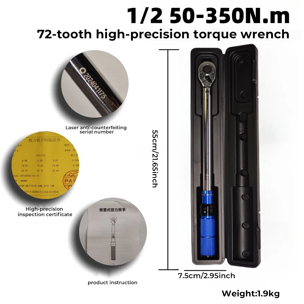 

Preset Torque Wrench Kit 3/8" 1/4" 1/2" inch Adjustable Torque Wrench 72 Tooth Socket Wrench Mechanical Repair Tool 5-350 N.m