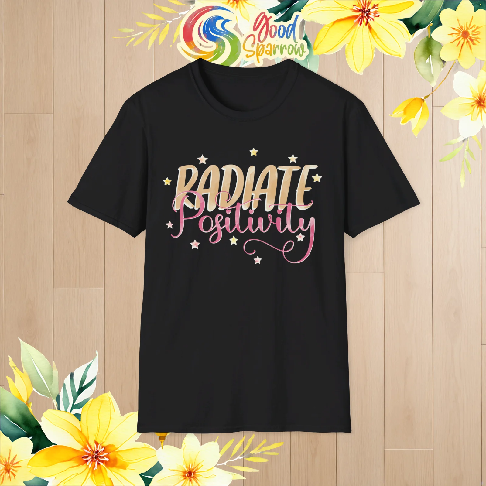 Comfortable Radiate Positivity T-shirt, Soft Inspirational Pastel Watercolor Top