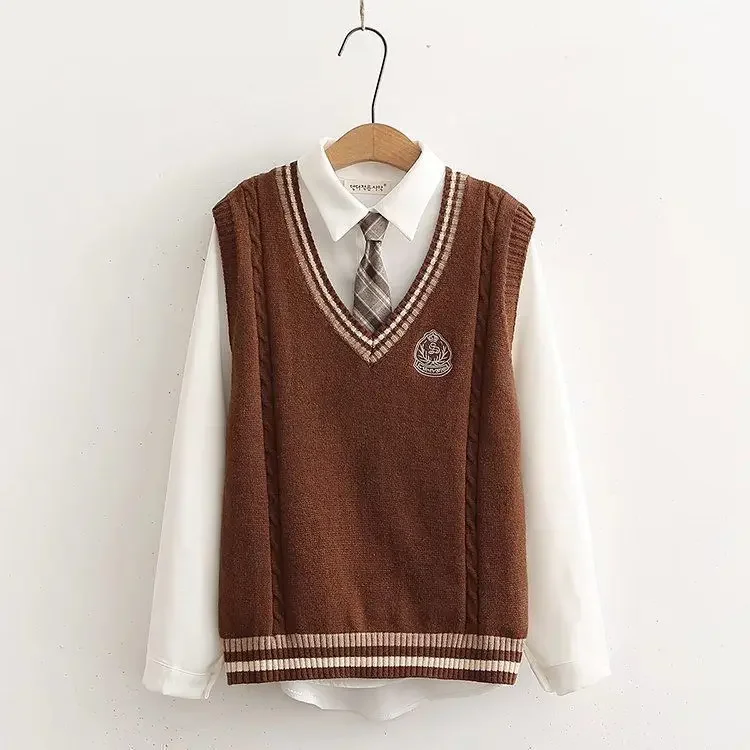 Herbst Neue College Stil Anzüge Studenten Koreanischen Stil Lose langärmelige Shirts Gestrickte Weste zwei-stück Anzug Jk weste Und Hemd