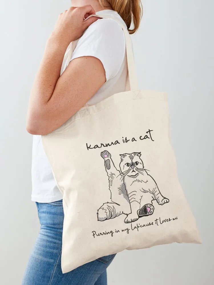 

Karma is a cat purring in my lap cause it loves me Tote tote men women Canvas Tote Cloth bag Women's handbag Bag Custom bag