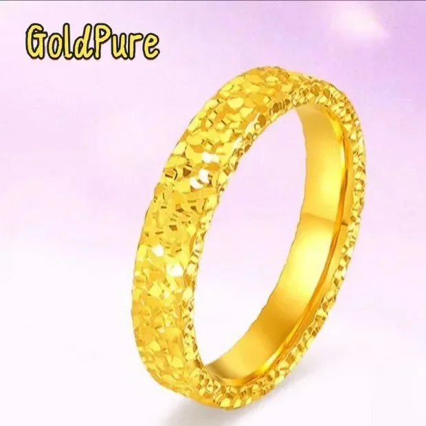 

Goldpure 9999 24K Real Gold Crushed Ice CNC Craft Ring Solid Gold Ring for Girlfriend 520 Couple Ring Mother's Day Gift