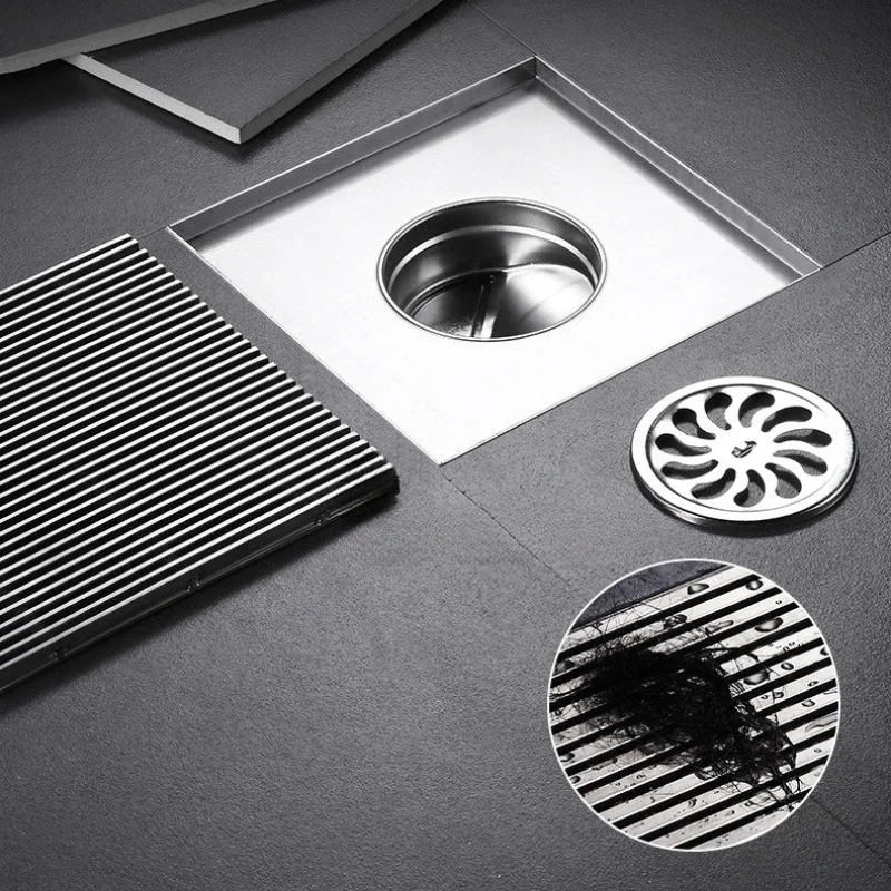 Solid 304 stainless steel 15X15 floor drain DN110 toilet square anti odor floor drain hotel engineering large floor drain