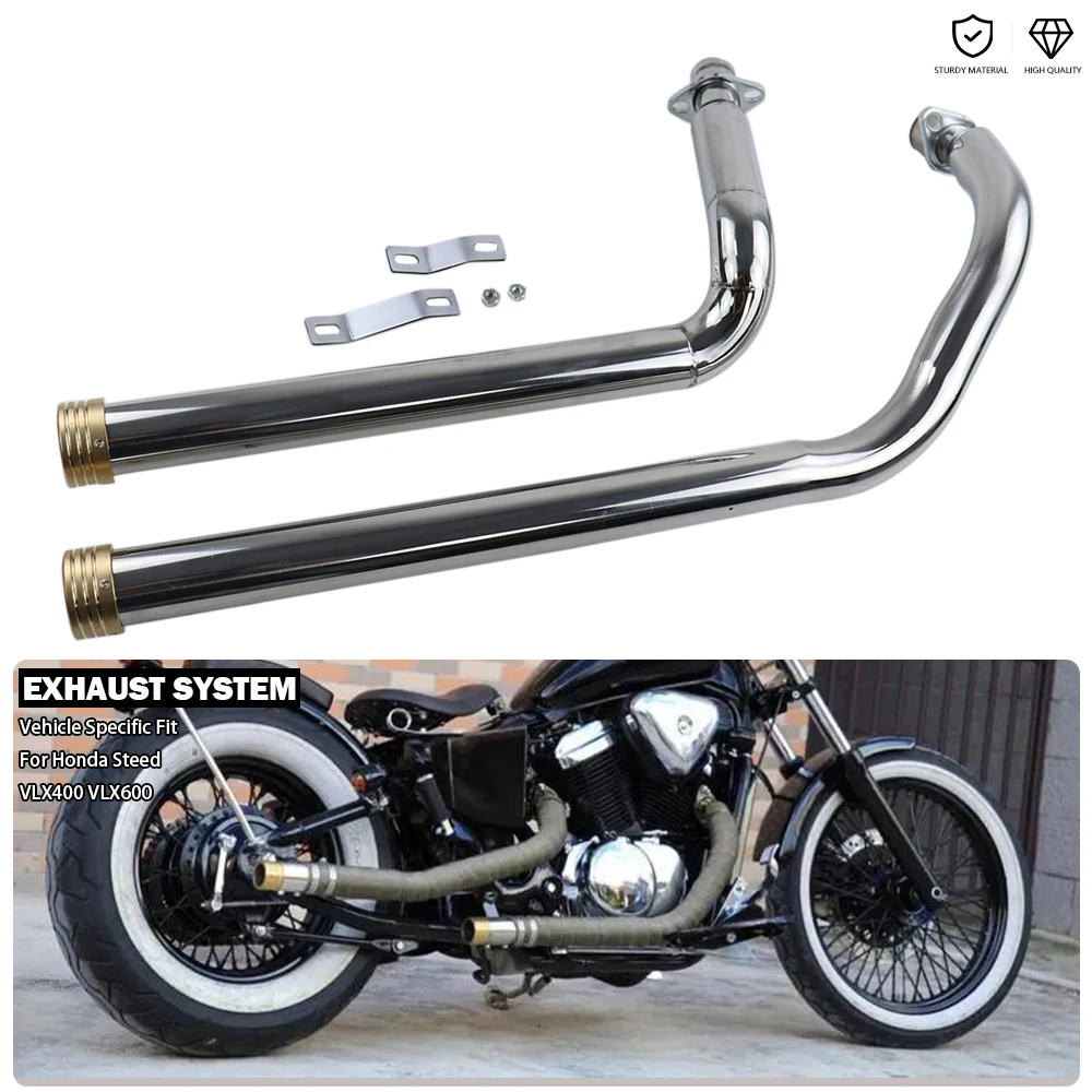 Motorcycle Full Exhaust System Duals Muffler With Bronze End Cap Fit For Honda Steed 400 VLX 600 Steed400 Steed600 VLX400 VLX600