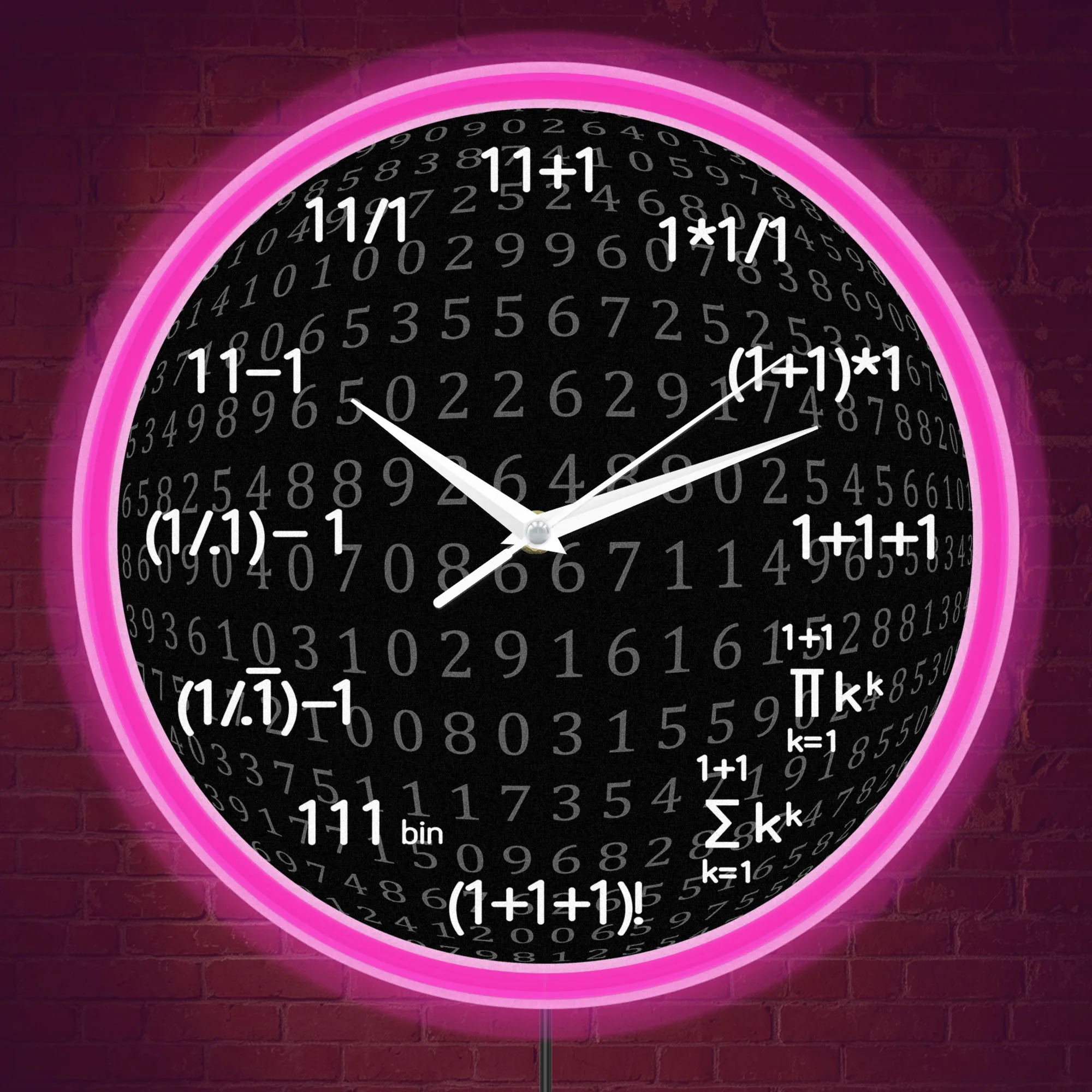 Number 1 Math Equation Puzzle Neon Wall Clock for Classroom School Office Binary Code Formula Luminous Night Light Wall Clock