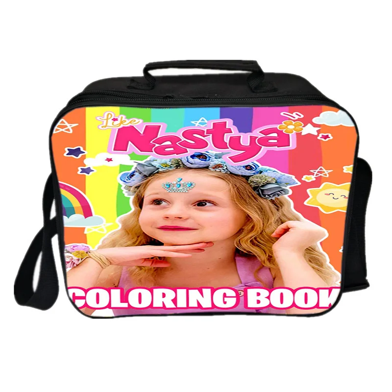 Como Nastya-Cute Girl Imprimir Bento Bag, grande capacidade, saco de isolamento portátil, piquenique ao ar livre Tote, Student Cartoon Lunch Bag, Nylon