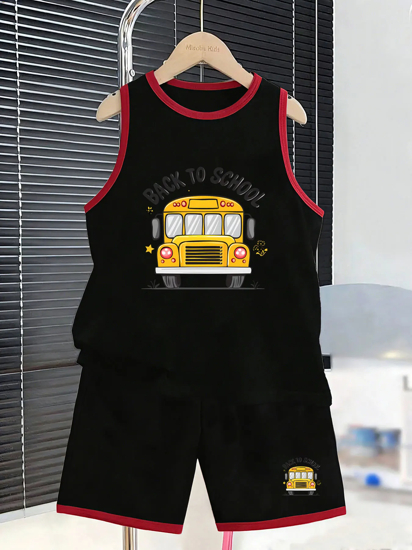 Boys' Back-to-School Themed Outfit Set Skin-Friendly Tank Top And Shorts Vibrant First-Day Look Clothing for Kids