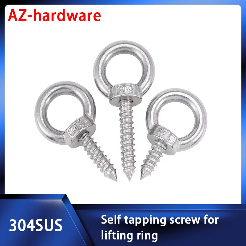 304 stainless steel lifting ring self tapping screw hook self drilling sheep eye ring type audio wood screwM4-M12