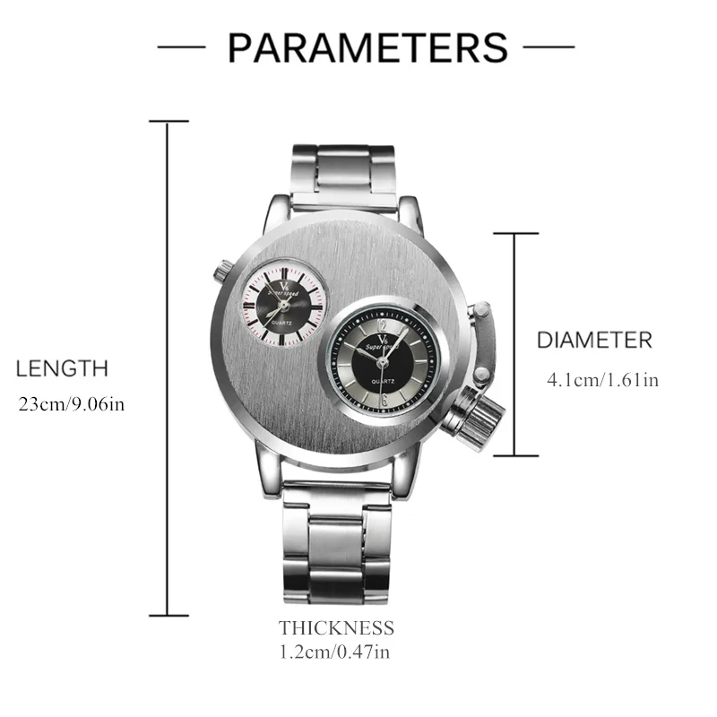 V6 Men's Double Dial Steel Watch - Silver - usage example