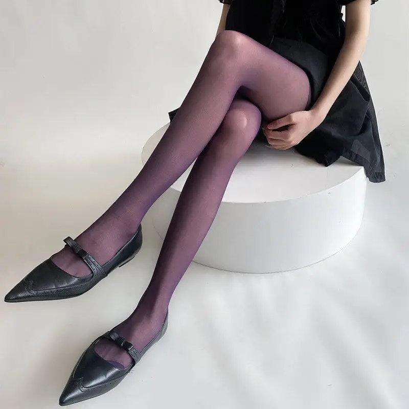 Ultra-Thin Purple Silk Stockings Sexy Dopamine Matching Vintage Pure Desire Black Silk Anti-Catch Thread  Color Pantyhose