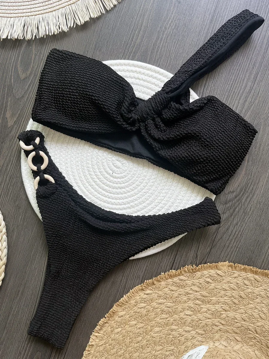 Gerimpelde Gerimpelde Een Schouder Bikini Vrouwelijke Badpak Vrouwen Badmode Tweedelige Bikini Set Hoge Been Cut Bader Badpak Zwemmen