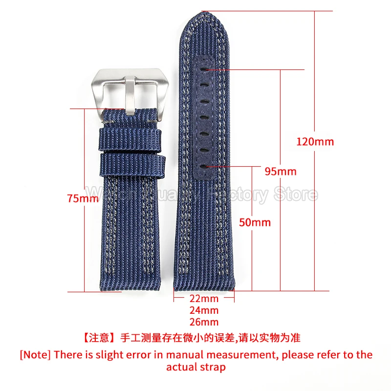 Breathable Vintage Textured Canvas Watchband for Panerai Submersible PAM00985 PAM441/616/312 22 24 26mm Black Blue Needle Buckle