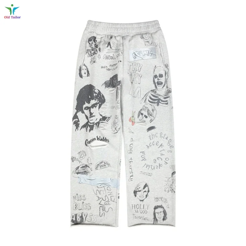 

26SS Vintage All-Over Print Graffiti Character Premium Men's & Women's Distressed Loose-Fit Casual Trousers Sweatpants