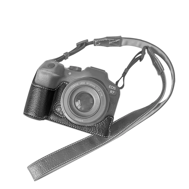 Retro Pu Leather Half Body Case Cover Base Bottom Opening Version Camera Bag For Canon EOS R7