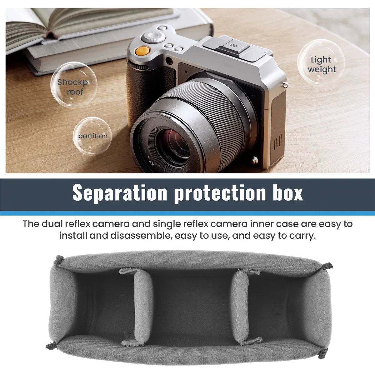 

B57A Shockproof Dslr Slr Camera Insert Organizer Case Partition Divider Protection Case(Black+Grey)