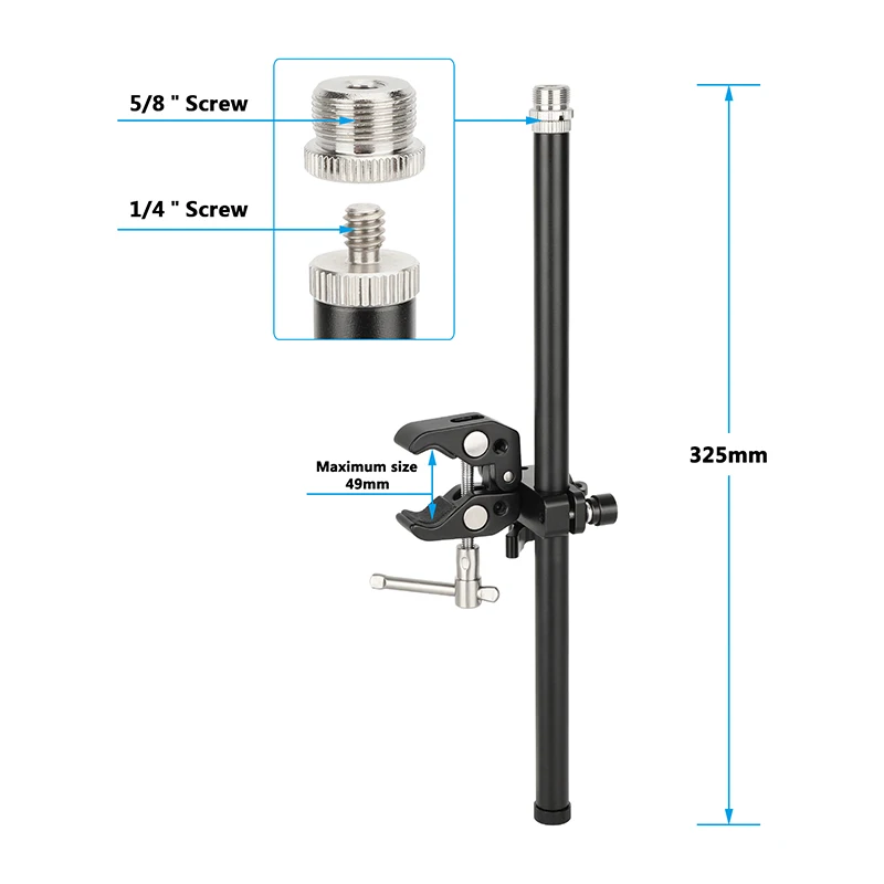 Suporte de suporte de microfone camvate com base super braçadeira & adaptador de trilho de 15mm & 1/4 "-20 a 5/8"-27 parafuso masculino para tripé