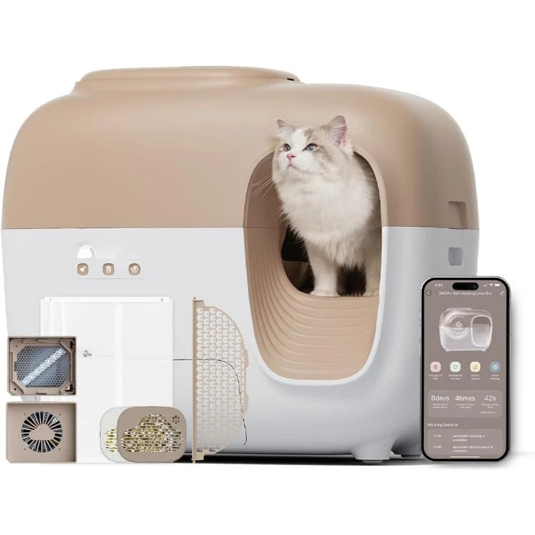 (2024 Premium Version with Mini Mesh) Snow+ Automatic Cat Litter Box Self Cleaning Litter Box - Less Smell, Minimal Tracking