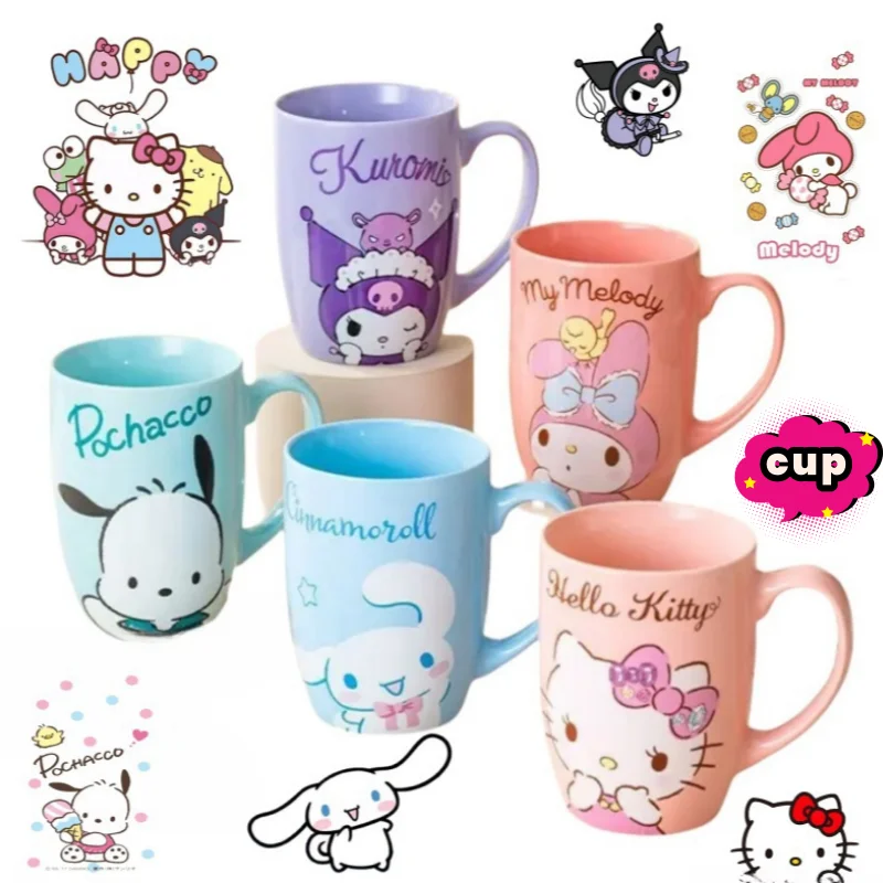 

Hello Kitty Kuromi My melody Pochacco Creative Peripheral Cartoon Water Cup Convenient Anti-scalding Ceramic Mug with Handle