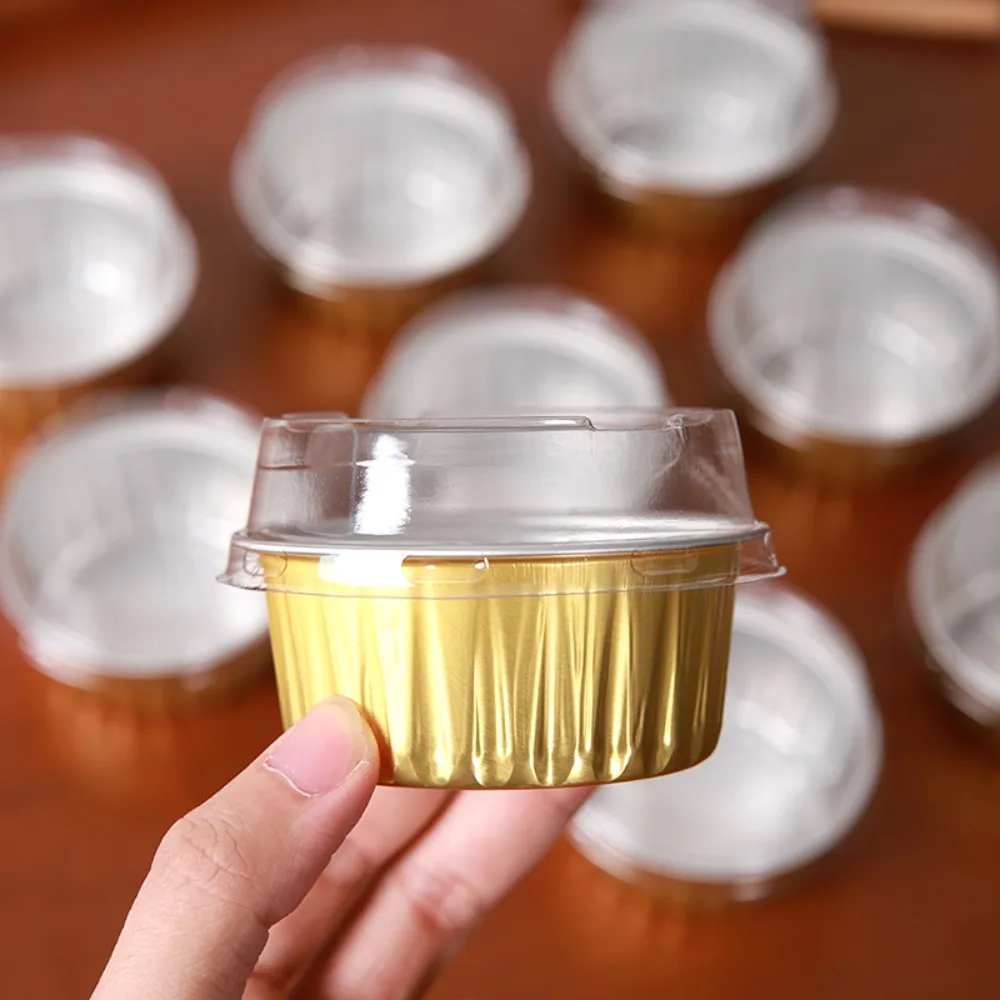 50pcs Square/Round Aluminum Foil Cupcake Cup Disposable Heat-resisting Tin Muffin Boxes with Lids Cupcake Mold Commercial