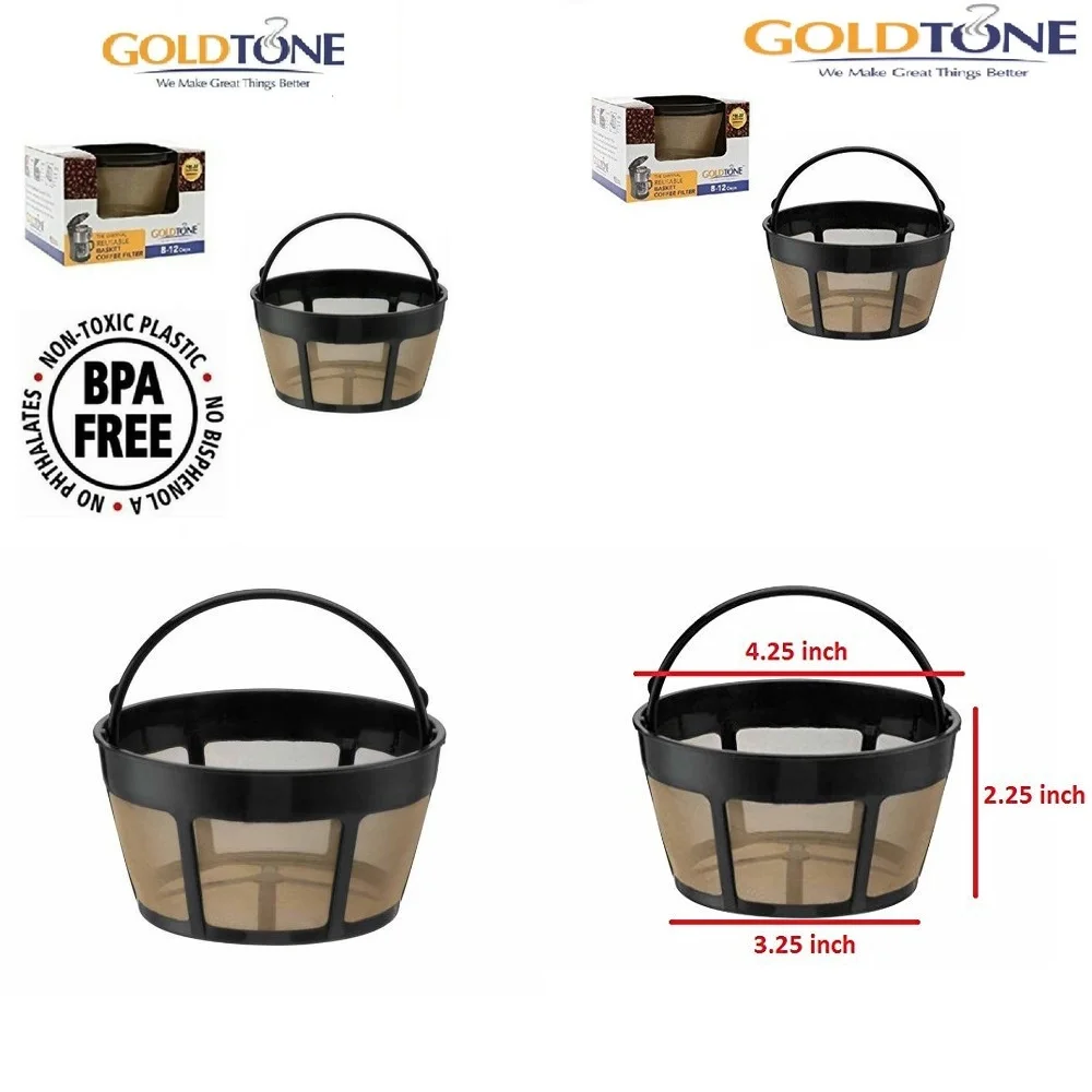 

Reusable Gold Tone Coffee Filter 8 12 Cup Basket for Cuisinart Coffee Makers Compatible Durable Washable Permanent Filter Free