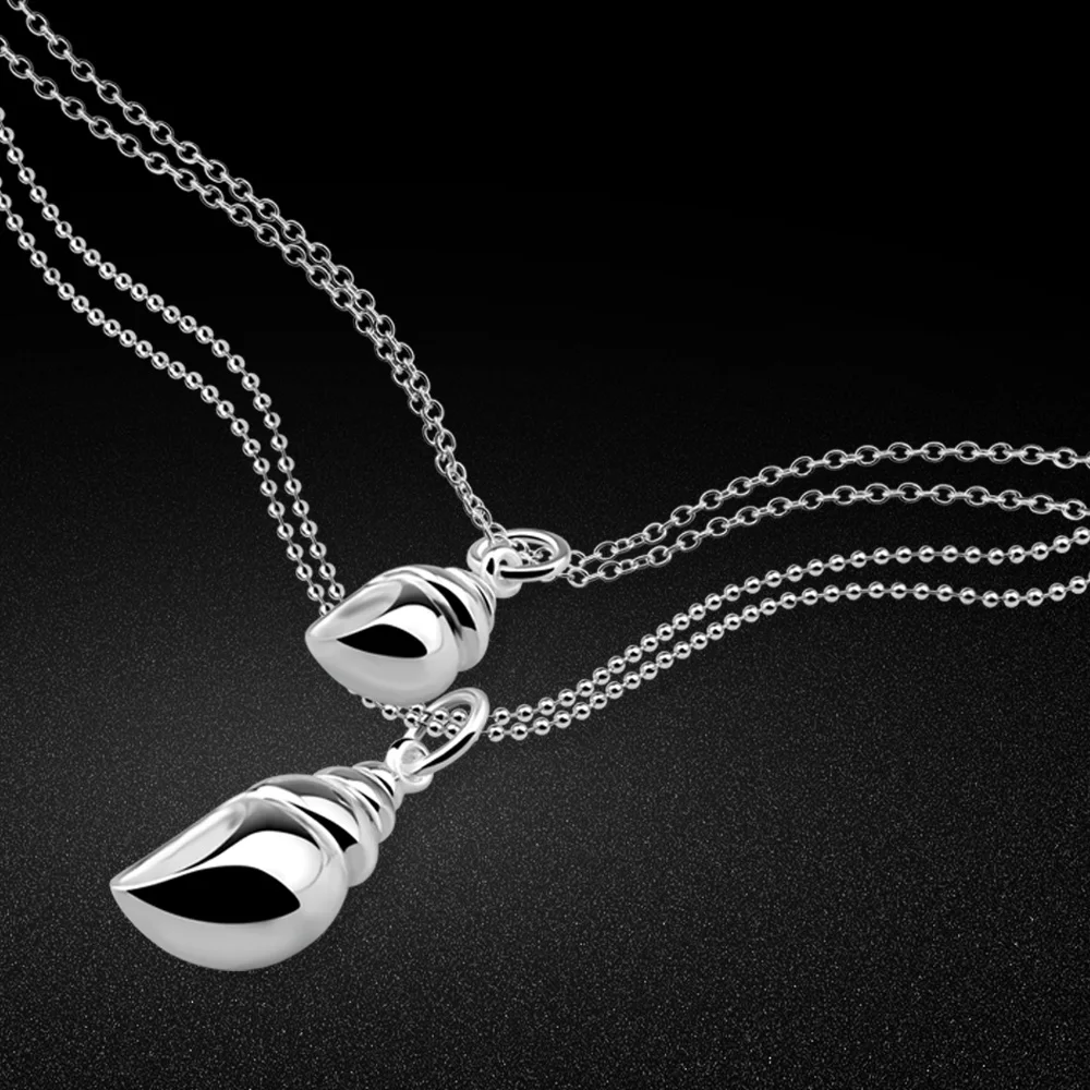 

Гладкая полированная ракушка из стерлингового серебра 925 пробы, подвески в форме сердца/дельфина/раковины, одинаковые двухслойные ожерелья, ювелирные изделия для женщин