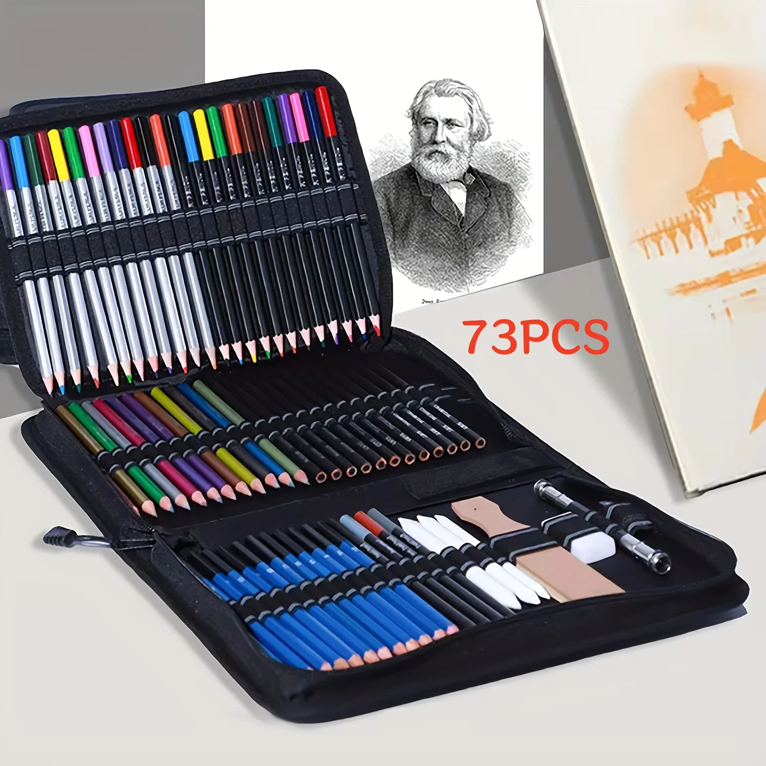 

Набор для рисования и скетчинга 42/73/146 предметов, с 3-цветным скетчбуком, графитовыми и угольными карандашами, идеально подходит для растушевки и смешивания цветов.