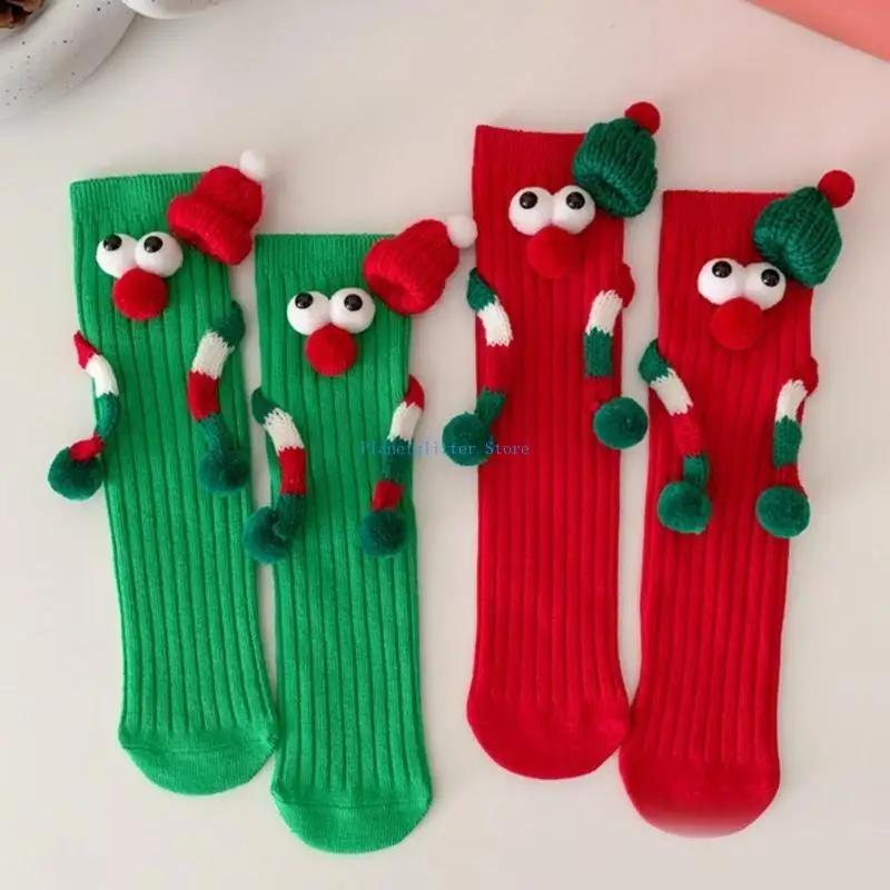 

652B Children Christmas Socks Creative Cartoon Hands Big Eyes Middle Tube Socks Funny Hosiery Stockings Holiday Party Gift
