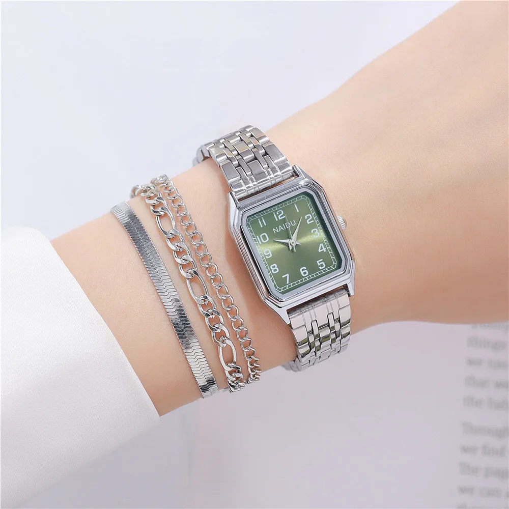 fashion rectangle dial women steel dress watch