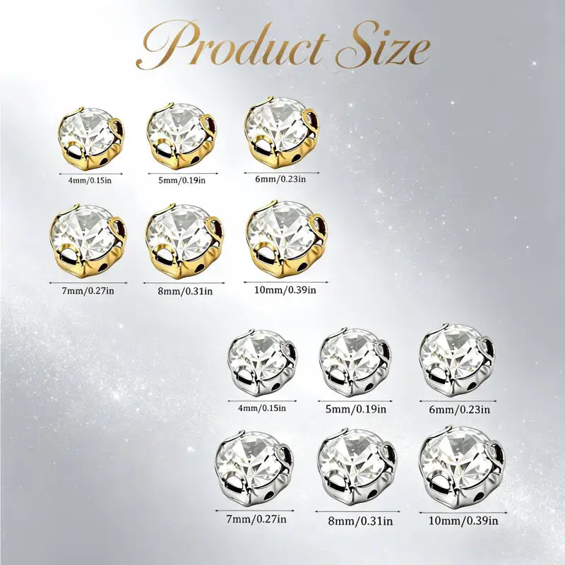 4/5/6/7/8/10mm Gold/Silber Krallenfassung Runde Strass-Steine, zum Nähen DIY Glas-Kristall für Kleidung und Hochzeitskleider – Detail 4