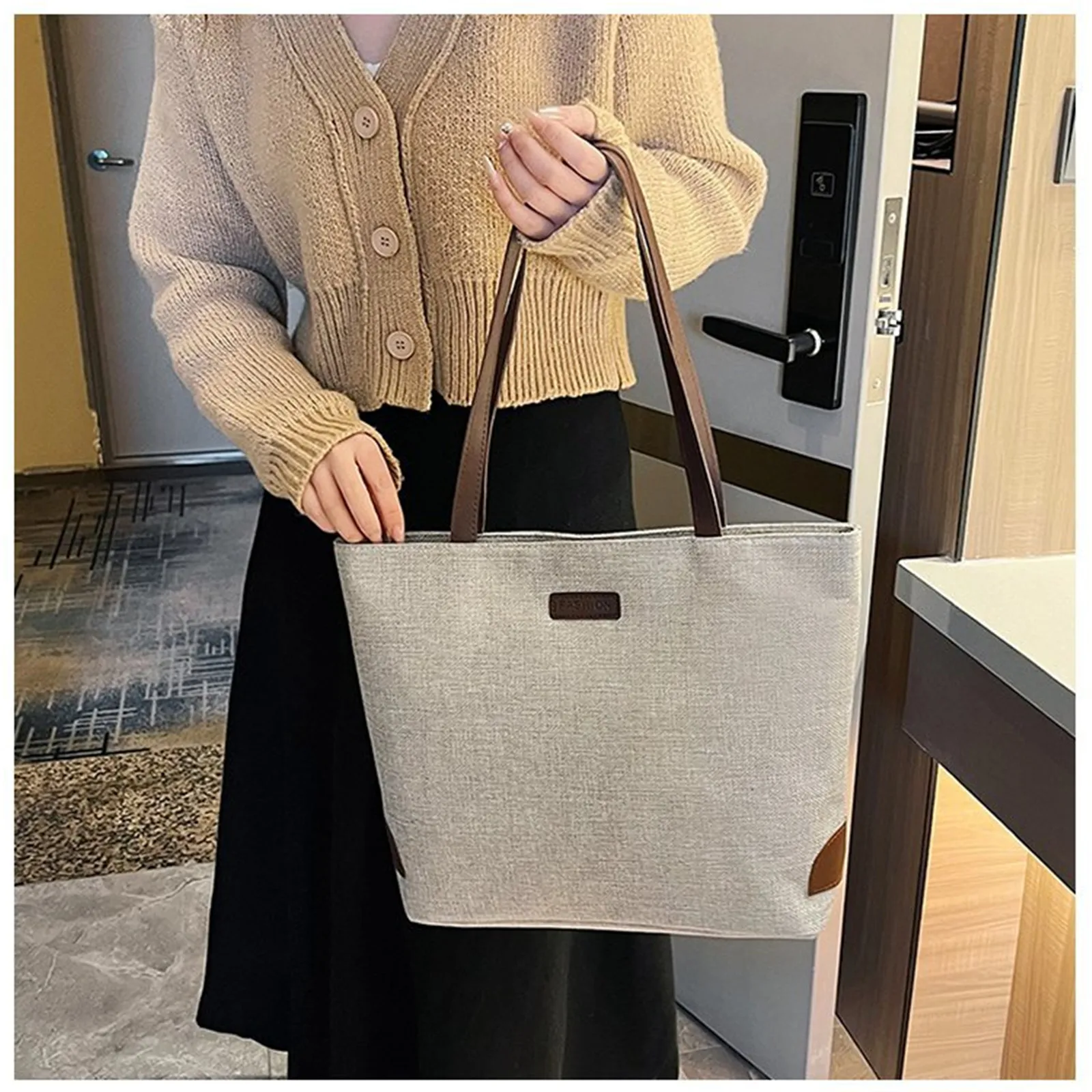 New Large Capacity Canvas Handbag For Commuting Office Women's Shopper Tote Bag College Student Shoulder Bag Books Pack