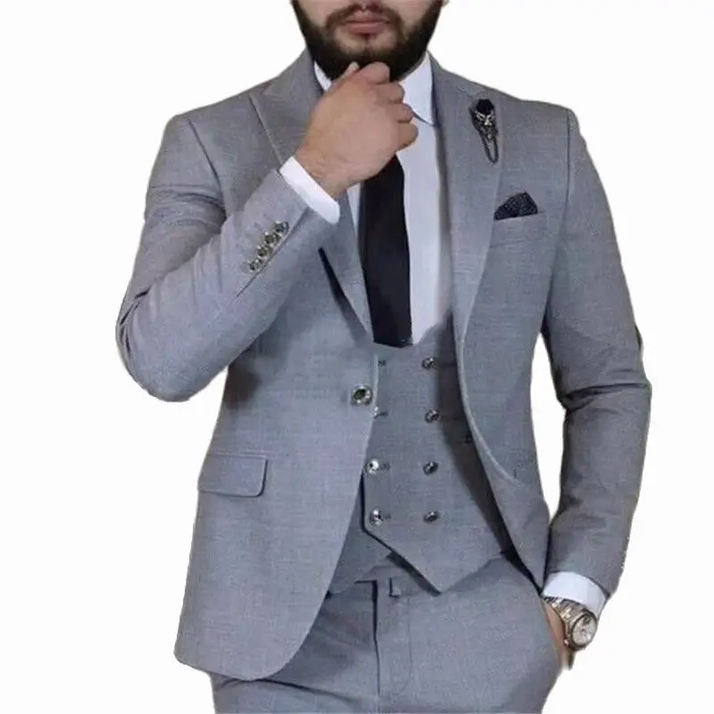 

2024 New Design Grey Men Suit 3 Piece Slim Fit Prom Wedding Suits for Men Formal Groom Tuxedo Party Wear ( Jacket+Vest+Pants)