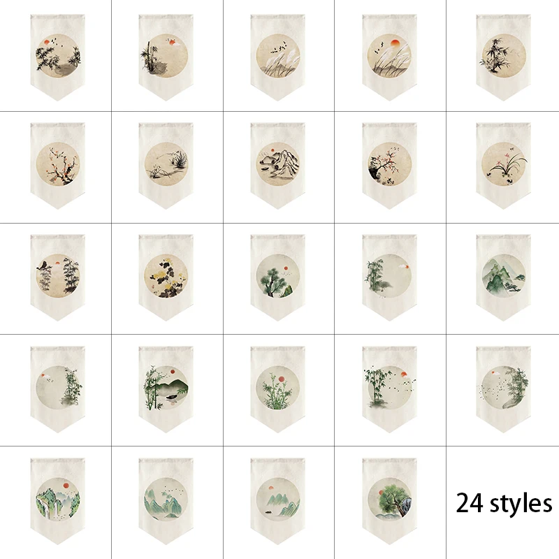 Chinese Traditional Ink Painting Door Curtain Drape Kitchen Partition Japanese Noren Living Room Doorway Hanging Half-Curtain