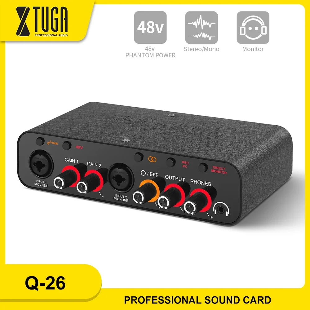 

XTUGA Q-26 Professional Audio Interface Sound Card 2-Channel Portable USB Interface With Monitor For Audio Recording Creation