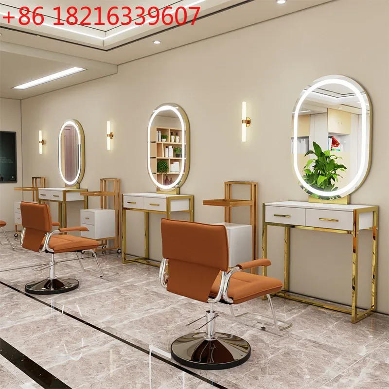 Single-sided mirror makeup, lighting and shadow building, mirror table, barbershop, hairdressing table