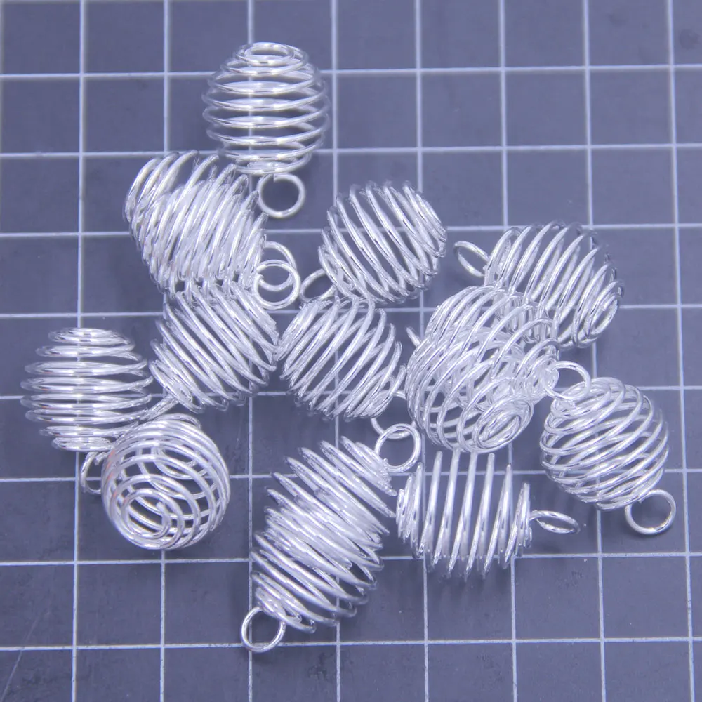 1200Pcs Silver Tone Charms Spiral Bead Cages Pendants Breloque 18x15mm