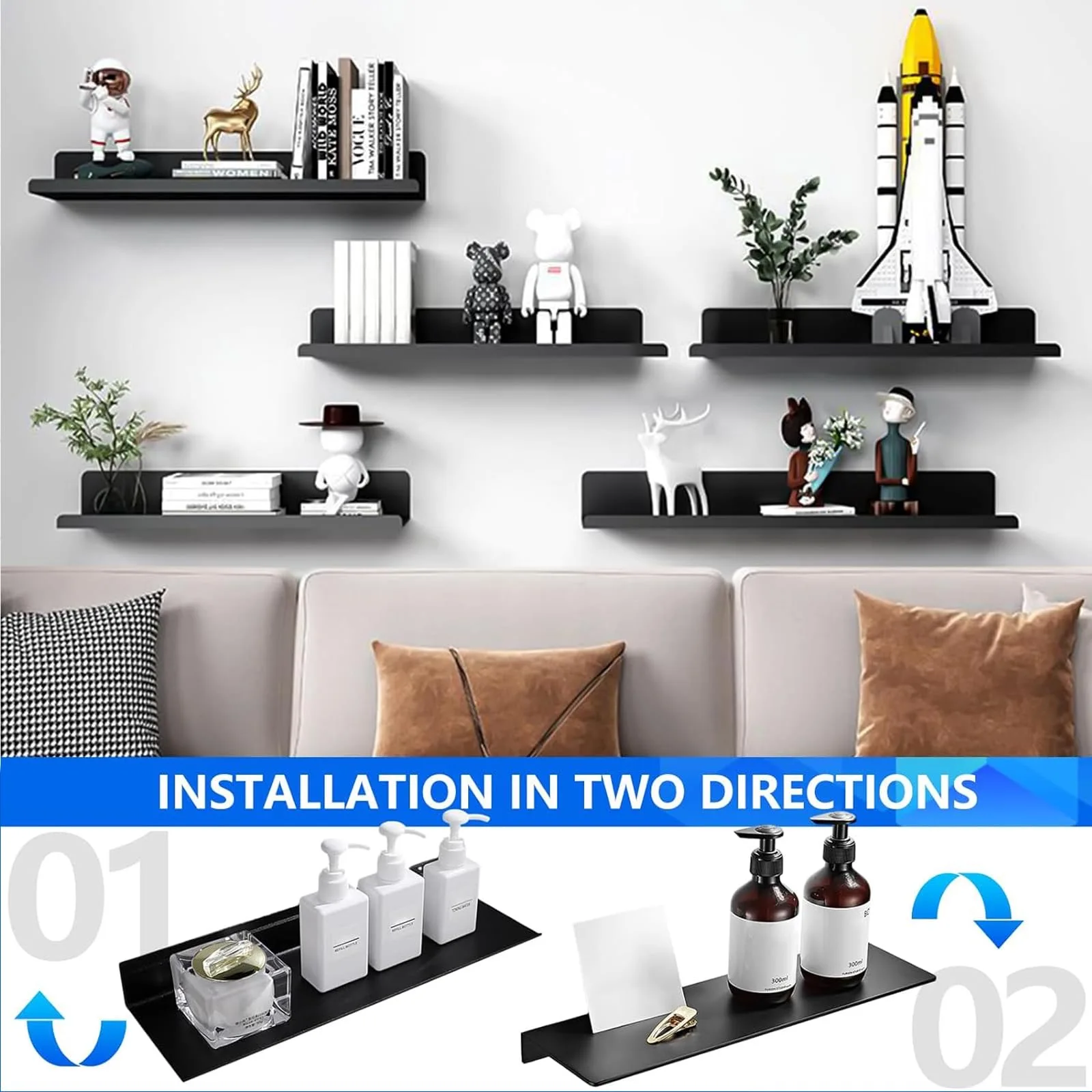 Aluminum Alloy Floating Living Room Shelf — Bedroom Wall-Mounted Decor Shelf & Bathroom Storage Rack for Displaying Books Plant