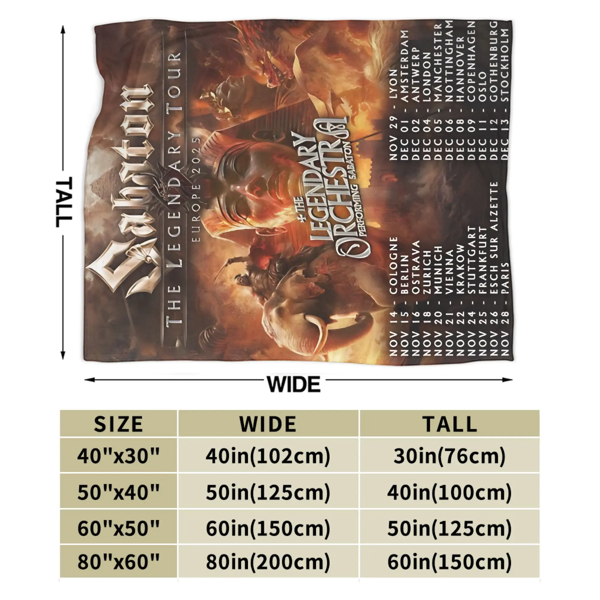 ليجندز جولة أسطورية 2026 Sabatones Merch بطانية دافئة مريحة رقيق رمي البطانيات للسرير أحجام متعددة رميات وبطانيات #4