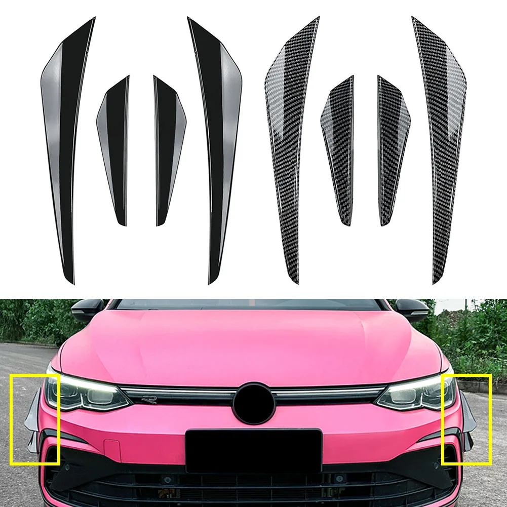 4Pcs Car Front Bumper Side Spoiler Splitter Air Blade Trim Accessories For VW Golf 8 GTD GTE  R Line 2020 2021 2022 2023