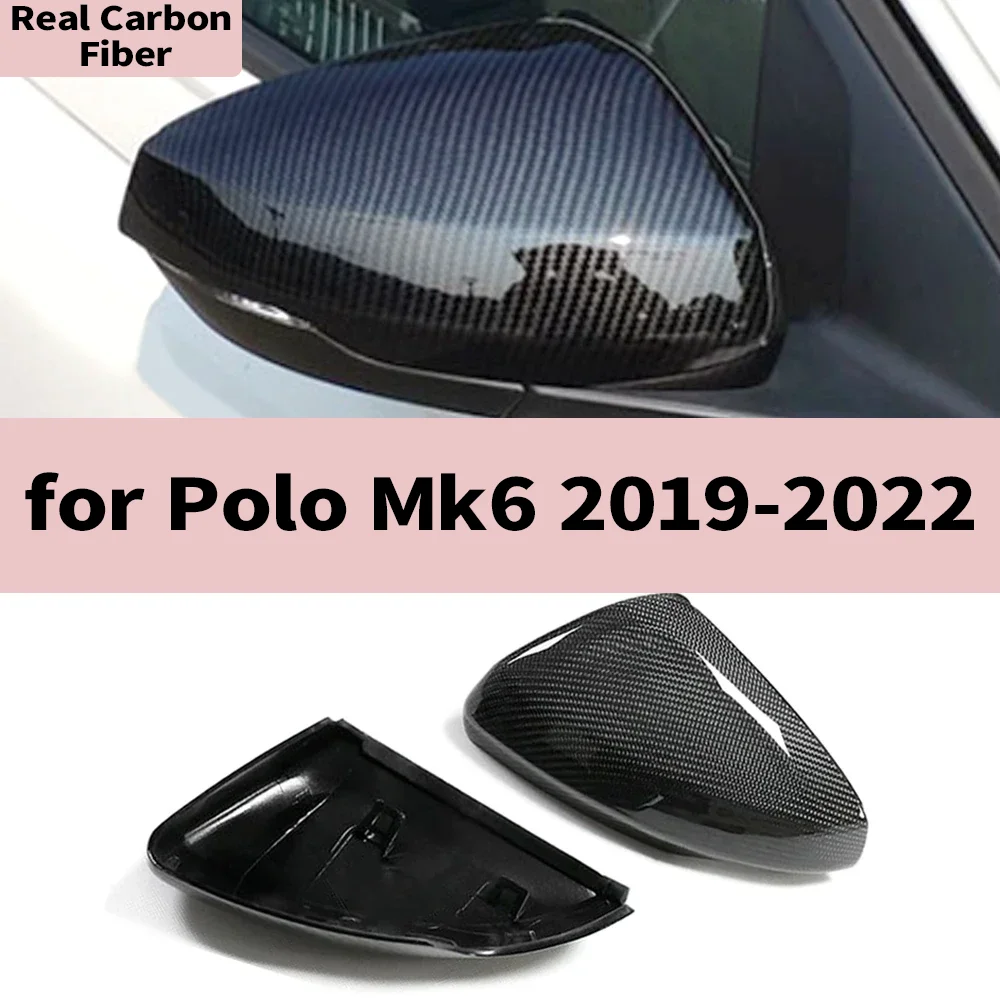 

2 PCS Rearview Mirror Cover for Volkswagen Polo Mk6 2019-2023 Real Carbon Fiber Side Mirror Shells Add on Frame Replacement Case